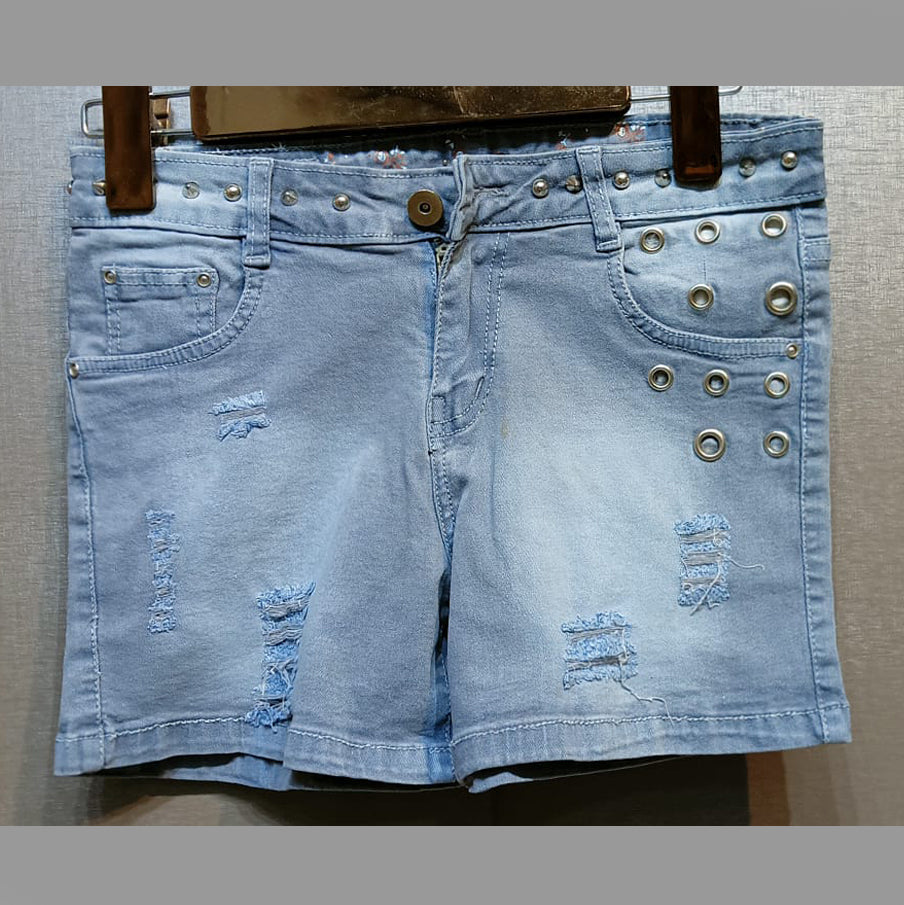 FC Denim Blue Solid Women Shorts