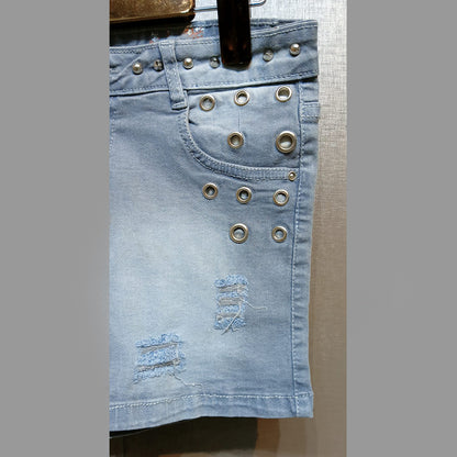 FC Denim Blue Solid Women Shorts