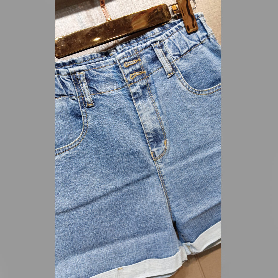 FC Denim Blue Solid Women Casual Shorts