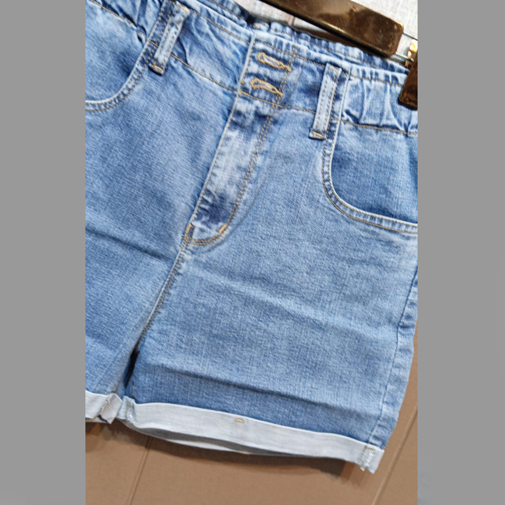 FC Denim Blue Solid Women Casual Shorts