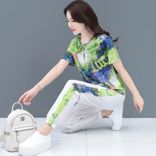 FC Summer Printed Casual Women 2 Pcs Sports Suit