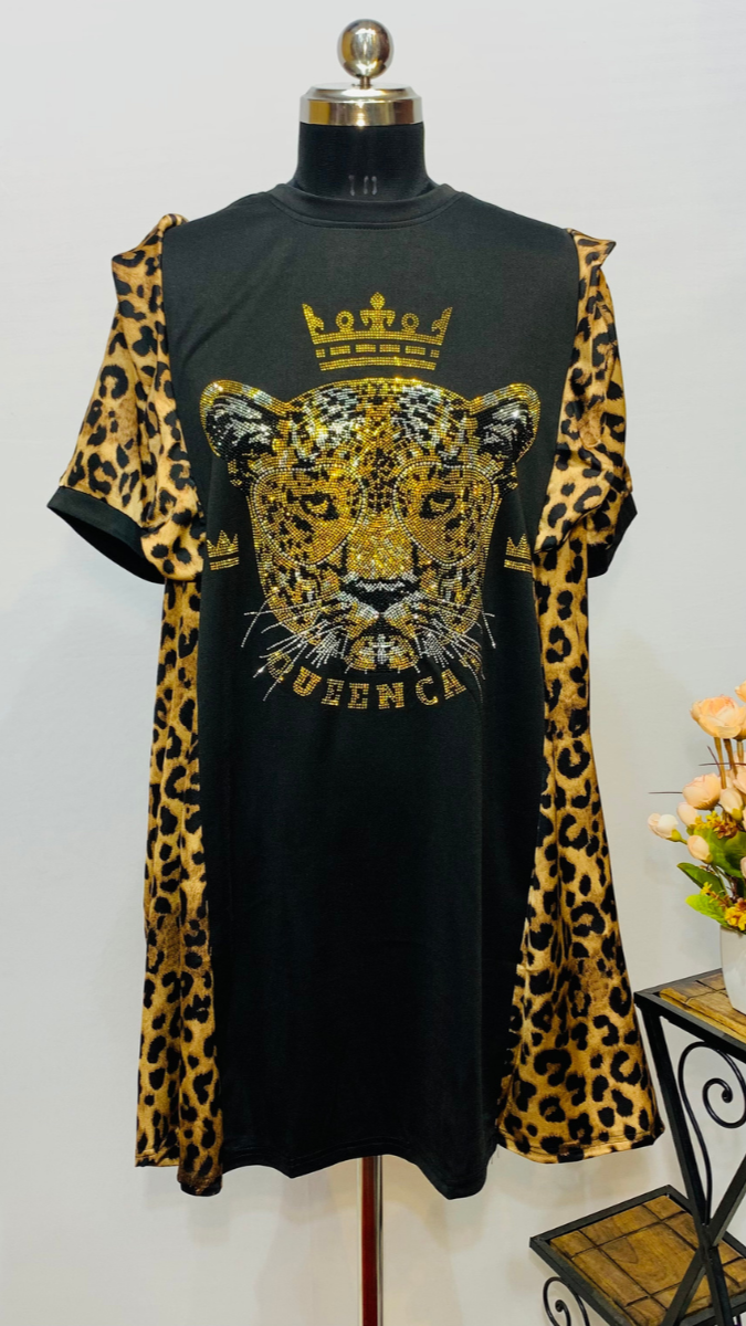 Elegant Autumn Lion Face Free Size Crape Dress