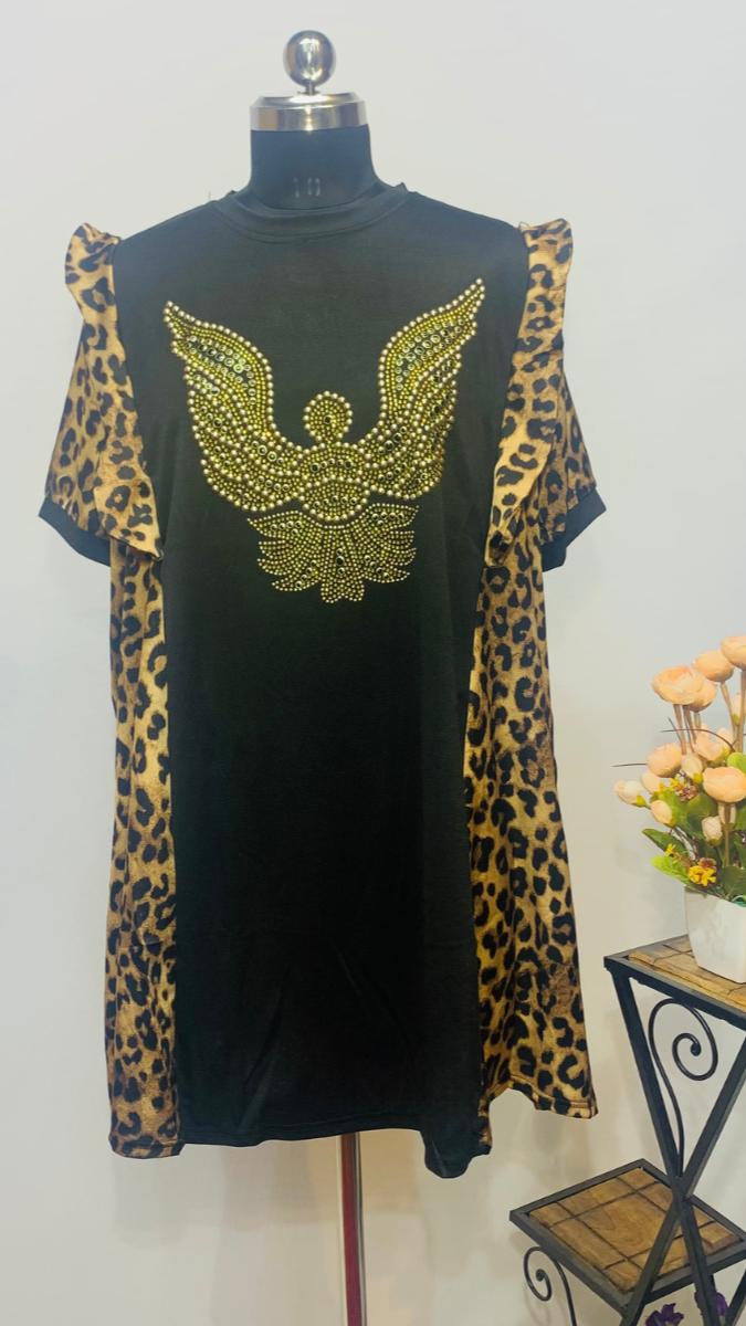 Elegant Autumn Lion Face Free Size Crape Dress