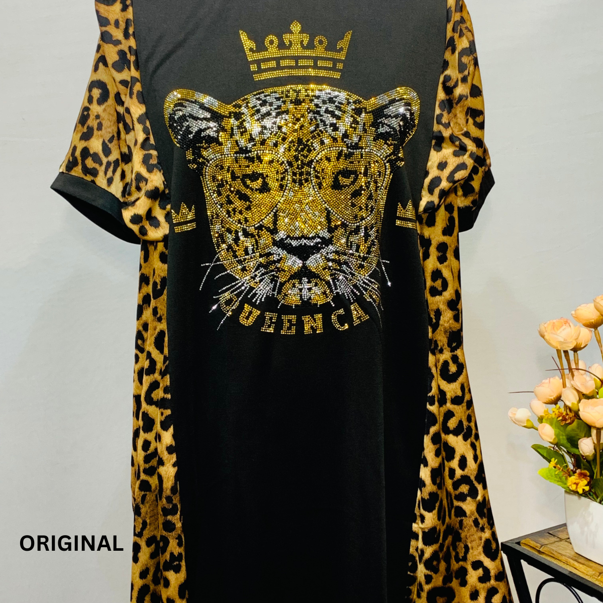 Elegant Autumn Lion Face Free Size Crape Dress