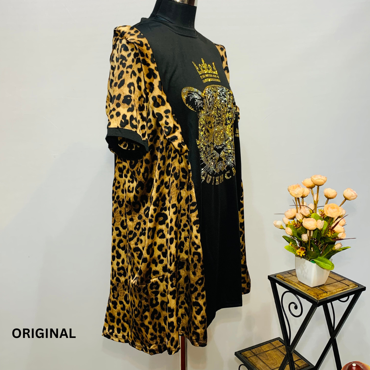 Elegant Autumn Lion Face Free Size Crape Dress