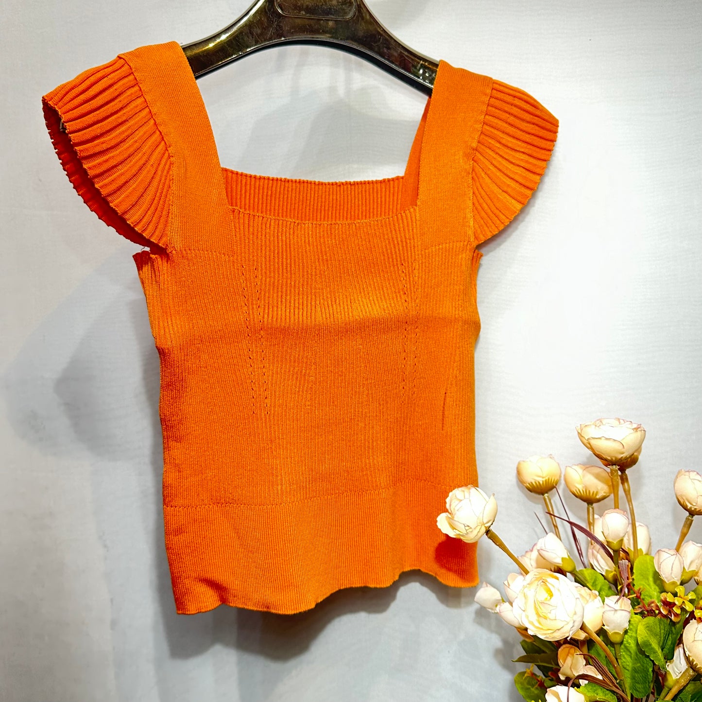 FC Knitted Crop Top with Flared Sleeves