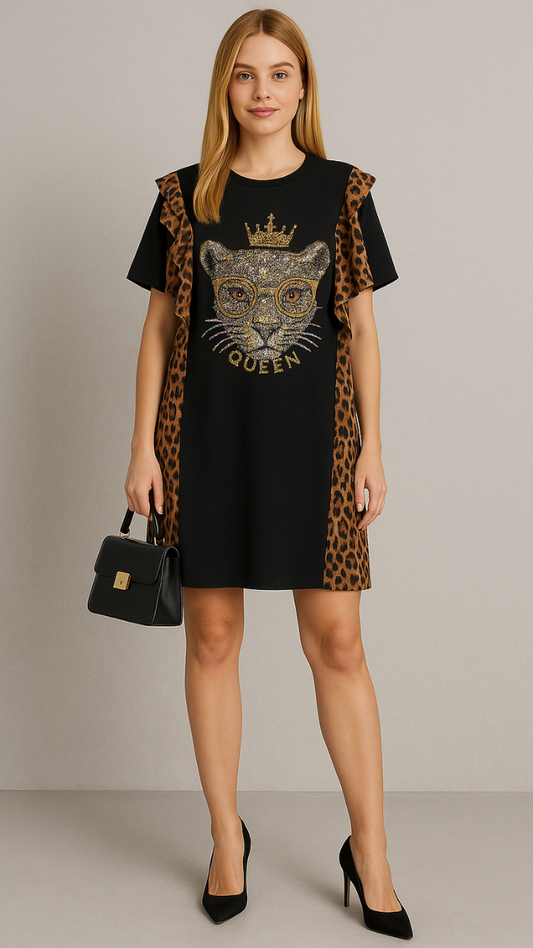 FC Elegant Autumn Lion Face Free Size Crape Dress