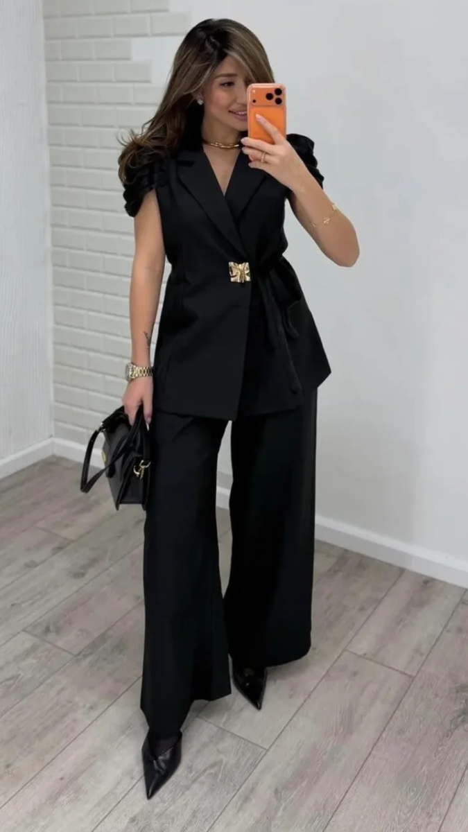 Stylish Sleeve Wrap Around Long Top And Loose Pant Coord Set FC2407