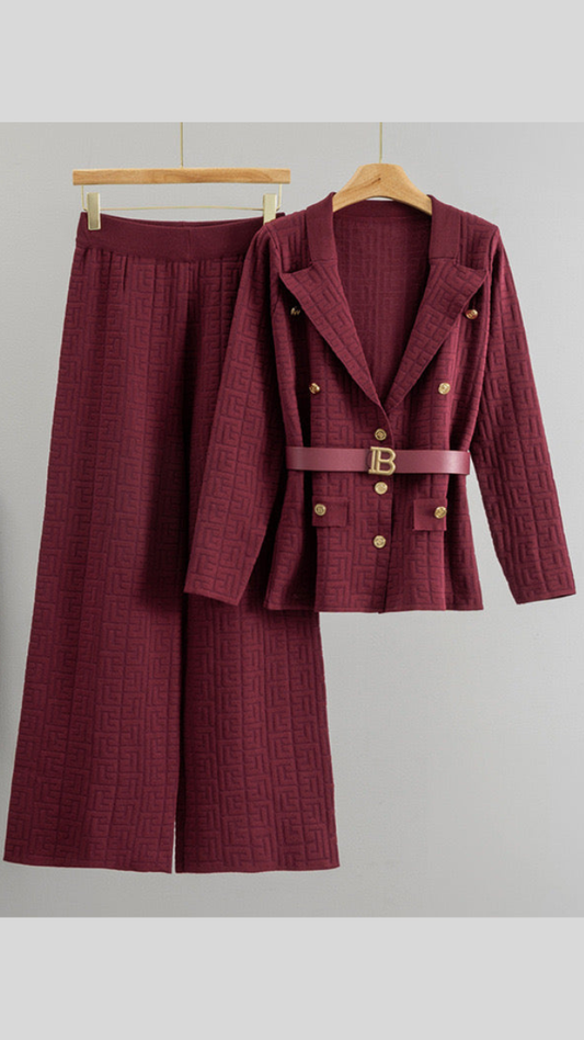 Fashionable Maze Pattern B-Button Collar With Belt Coord Set FC2021