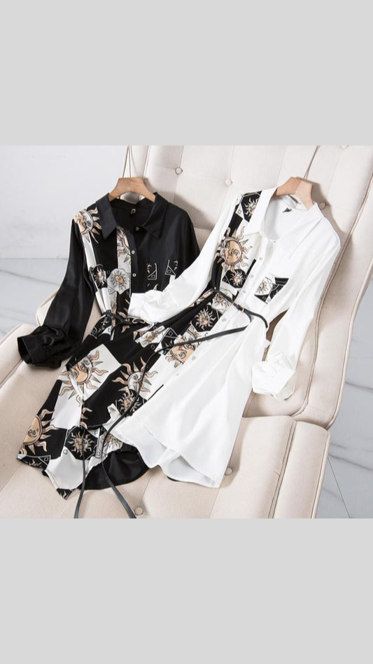 Fc Print Pattern Long-Sleeve Dress