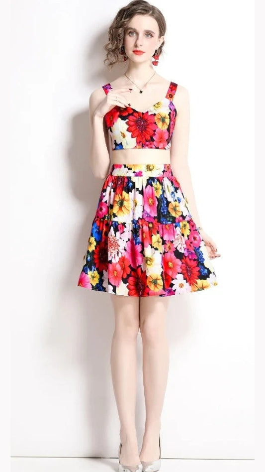 Fc Red Floral Mini Spaghetti Strap Dress