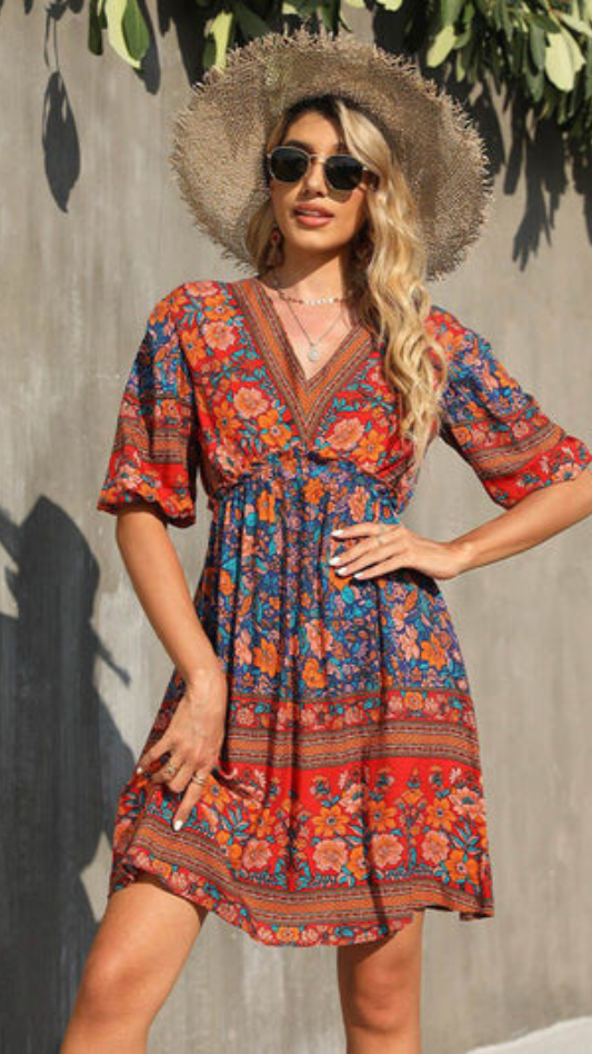 Fc V-Neck Short Sleeve Printed Dress