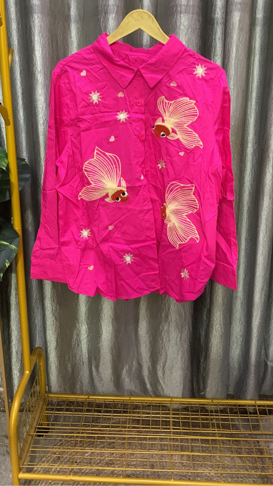 Fish Embroidery Designed Cotton Shirt FC2150