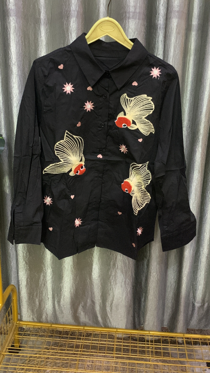 Fish Embroidery Designed Cotton Shirt FC2150