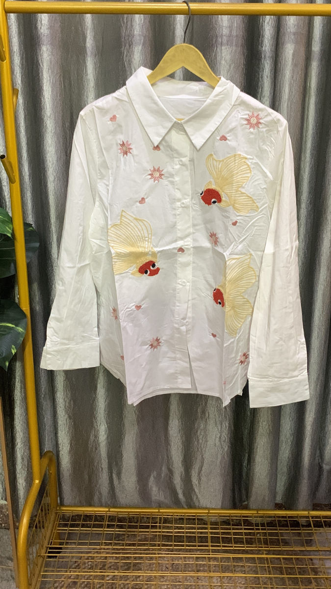 Fish Embroidery Designed Cotton Shirt FC2150