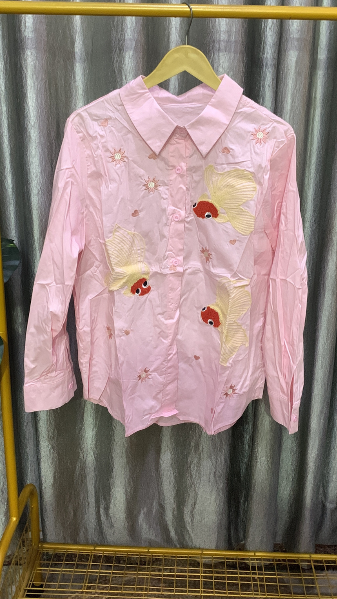 Fish Embroidery Designed Cotton Shirt FC2150
