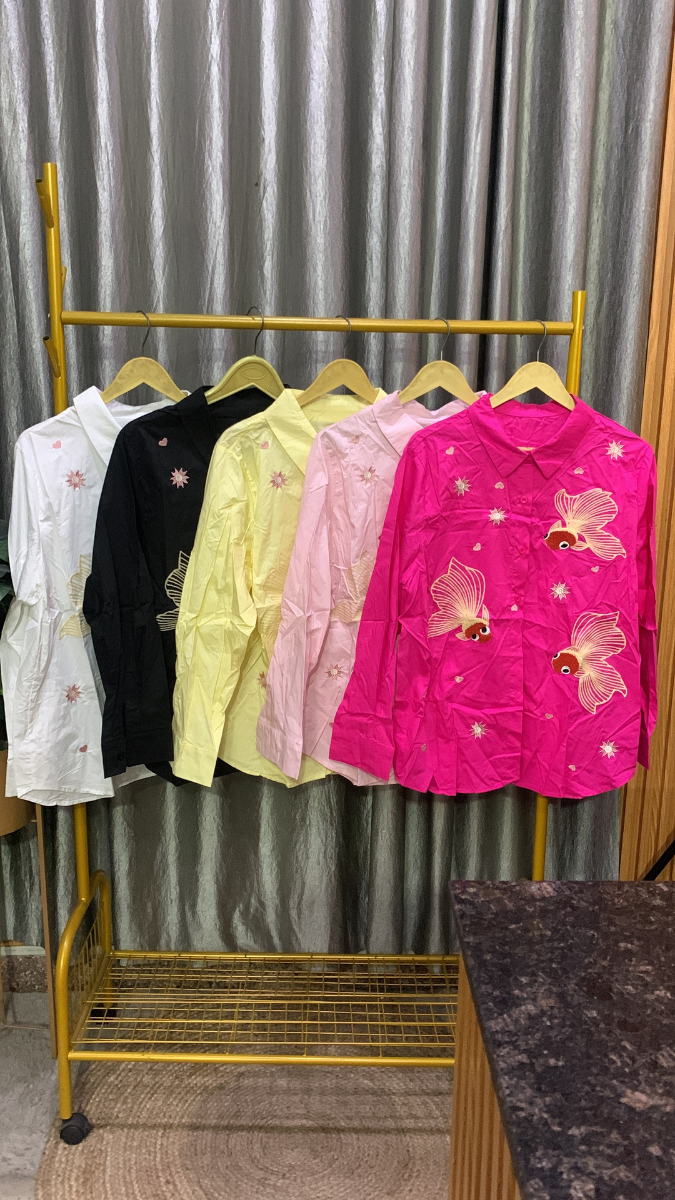 Fish Embroidery Designed Cotton Shirt FC2150