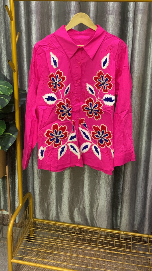 Floral Embroidery Designed Cotton Shirt FC2148
