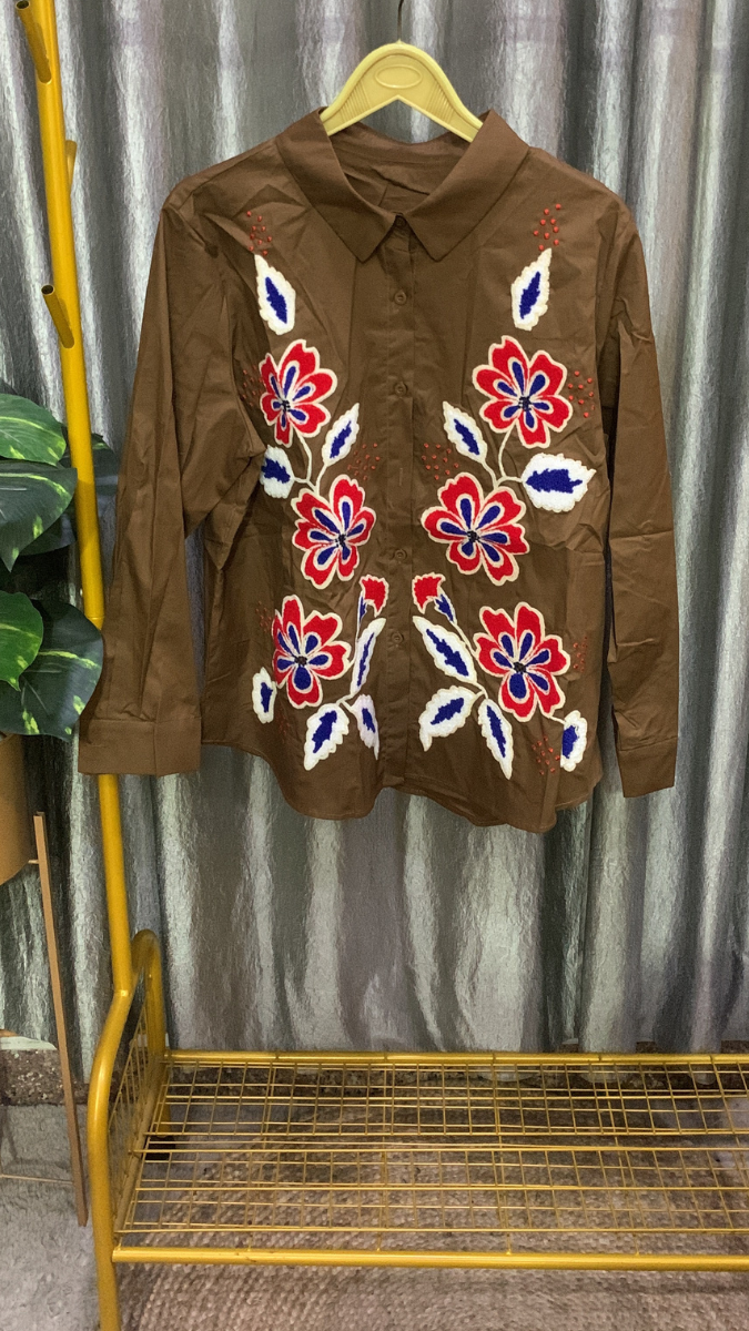 Floral Embroidery Designed Cotton Shirt FC2148