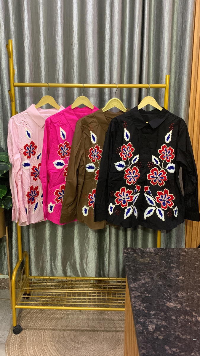 Floral Embroidery Designed Cotton Shirt FC2148