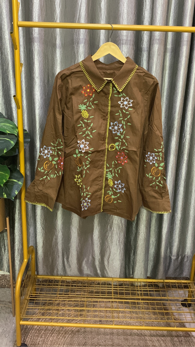 Floral Embroidery Designed Front And Sleeve Cotton Shirt FC2149
