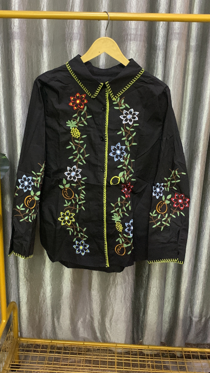 Floral Embroidery Designed Front And Sleeve Cotton Shirt FC2149