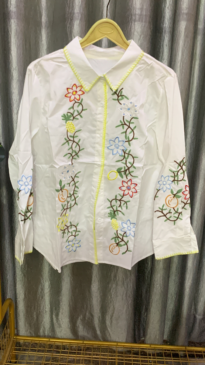Floral Embroidery Designed Front And Sleeve Cotton Shirt FC2149