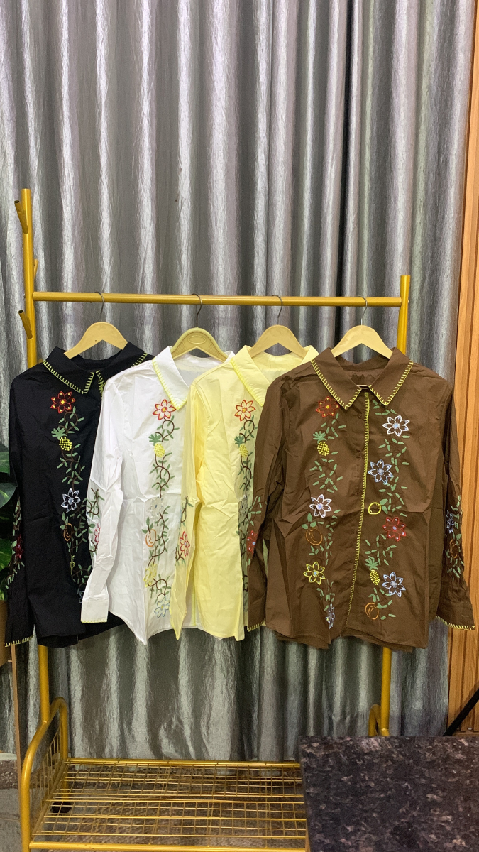 Floral Embroidery Designed Front And Sleeve Cotton Shirt FC2149