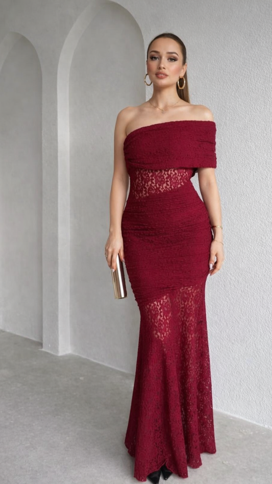 Floral Net One Shoulder See Through Dress FC2351