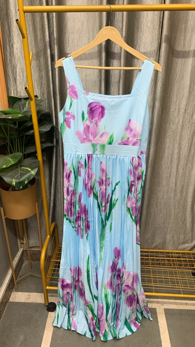 Floral Printed U Neck Sleeveless Dress FC2563