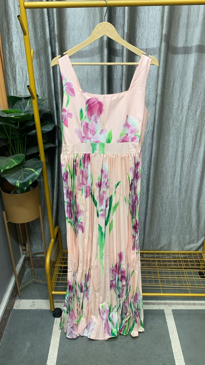 Floral Printed U Neck Sleeveless Dress FC2563