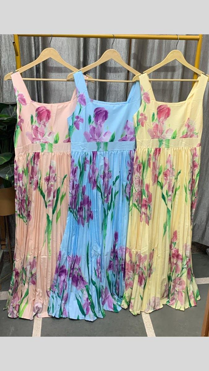 Floral Printed U Neck Sleeveless Dress FC2563