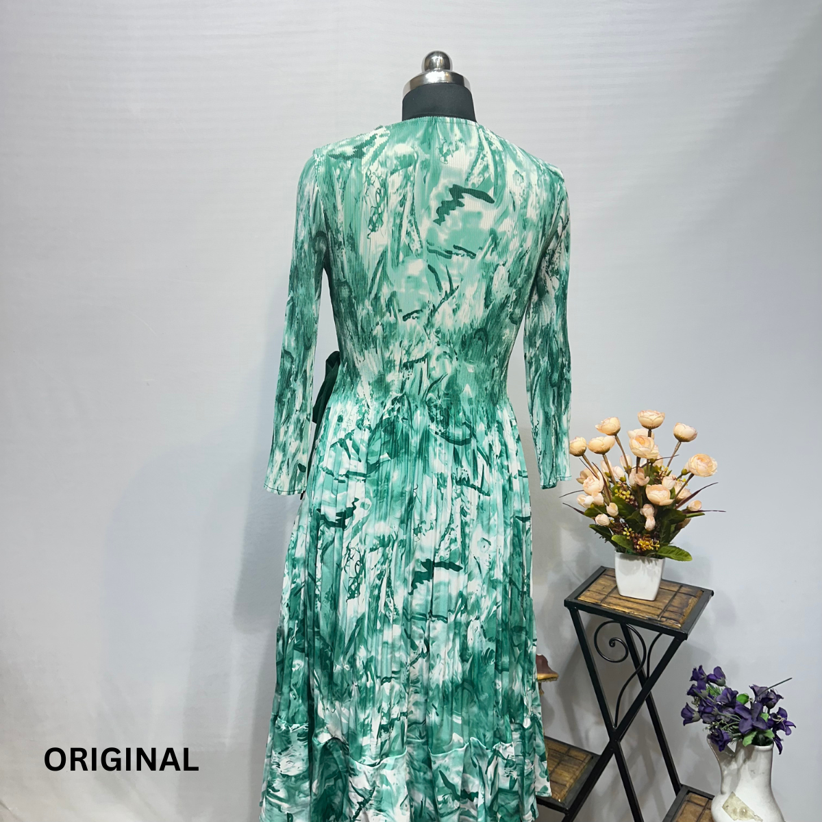 Floral Wrap Pleated Maxi Dress