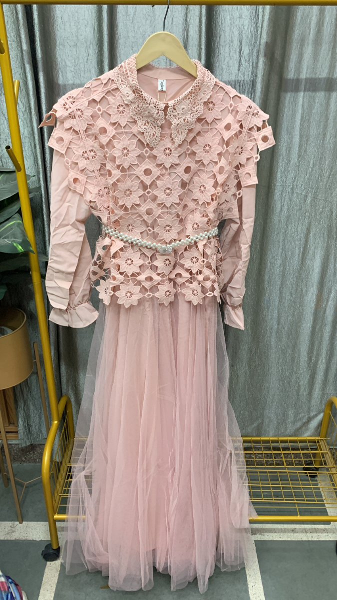 Flower Cutout Shrug With Pearl Belt Dress FC2495