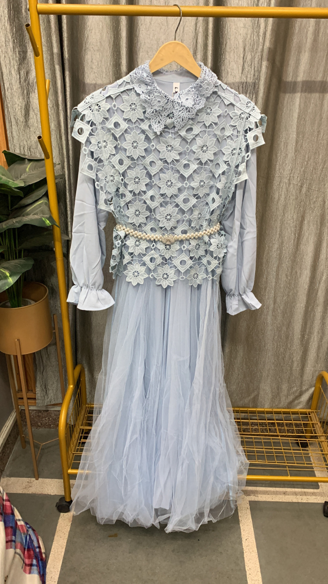 Flower Cutout Shrug With Pearl Belt Dress FC2495