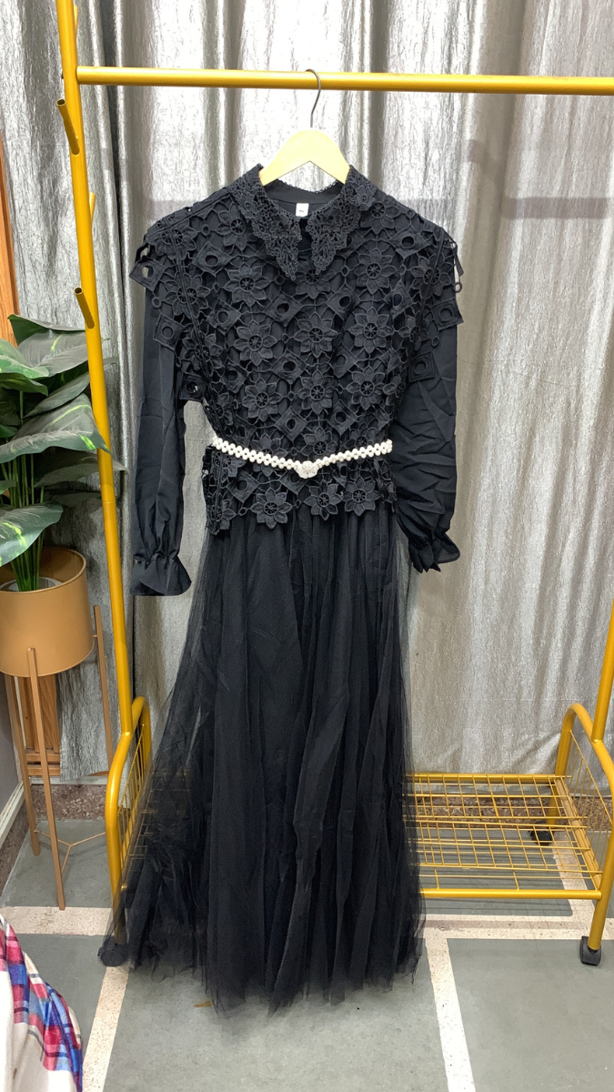 Flower Cutout Shrug With Pearl Belt Dress FC2495