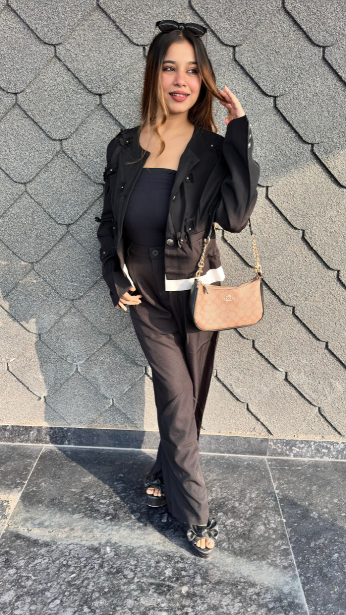 Flower Embedded Buttoned Front Top And Loose Pant Coord Set FC2044