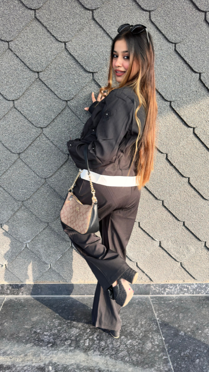 Flower Embedded Buttoned Front Top And Loose Pant Coord Set FC2044