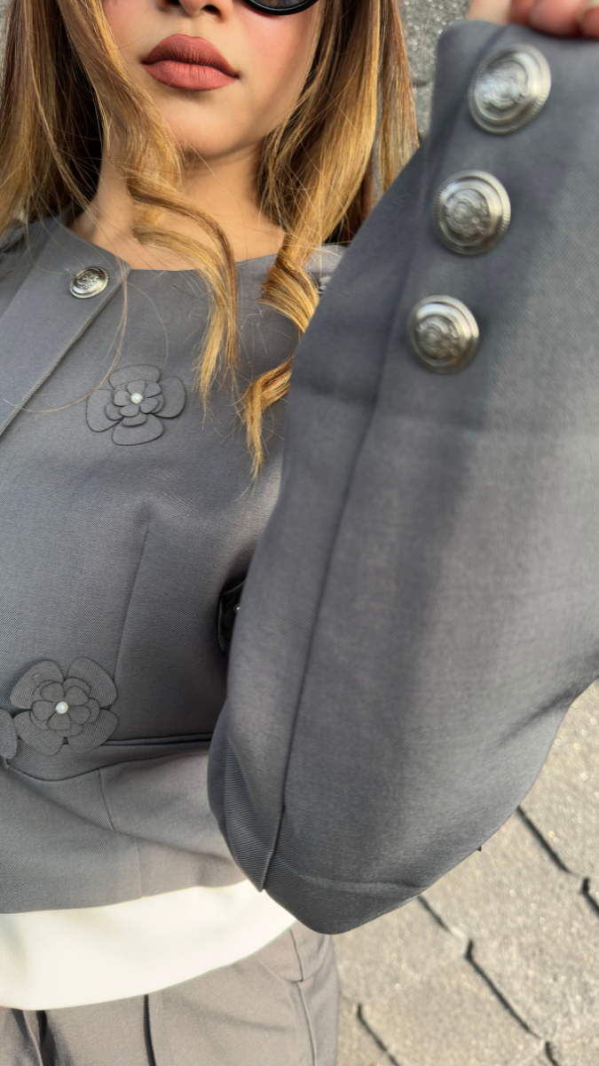 Flower Embedded Buttoned Front Top And Loose Pant Coord Set FC2044