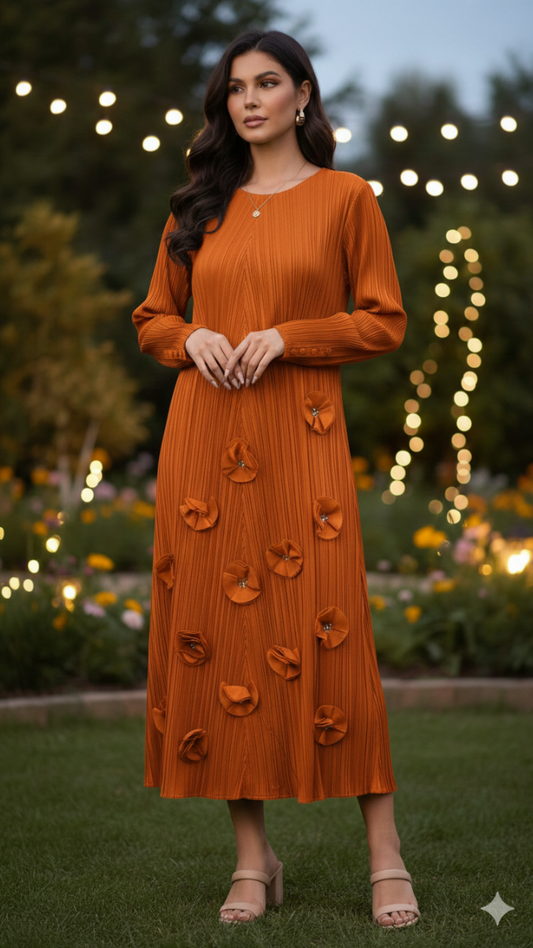 Flower Embedded Round Neck Maxi Dress FC2216