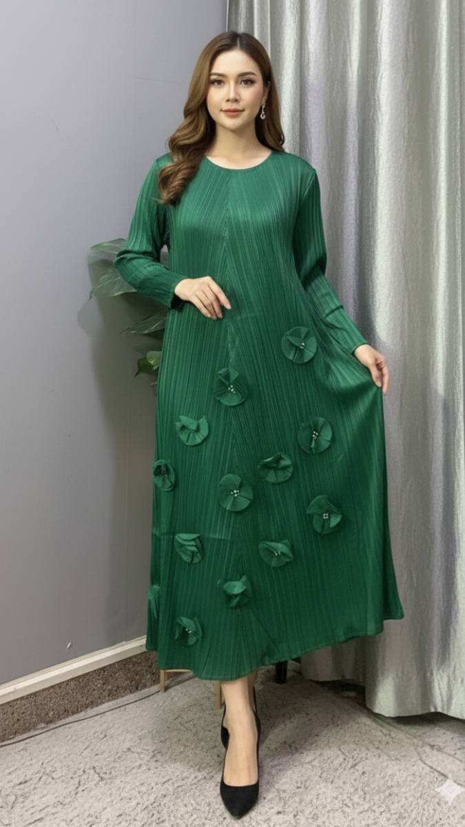 Flower Embedded Round Neck Maxi Dress FC2216