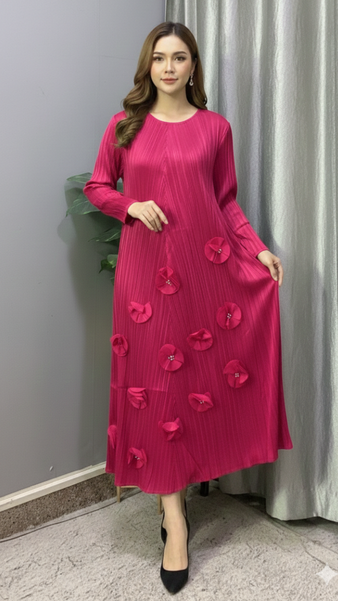 Flower Embedded Round Neck Maxi Dress FC2216