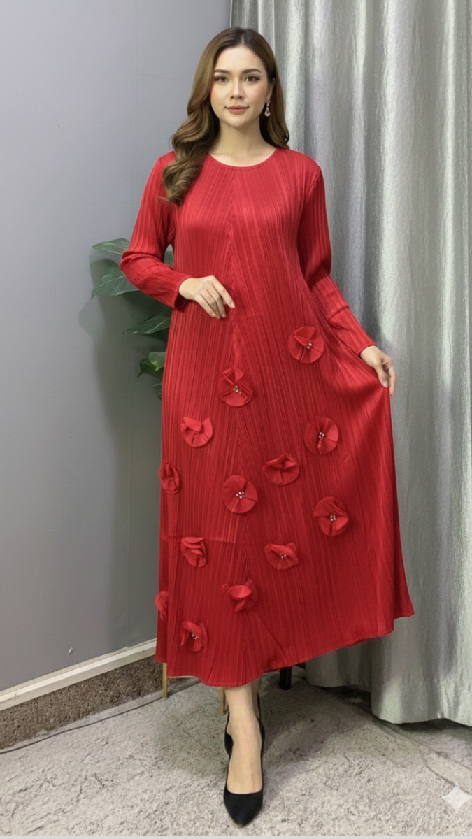 Flower Embedded Round Neck Maxi Dress FC2216