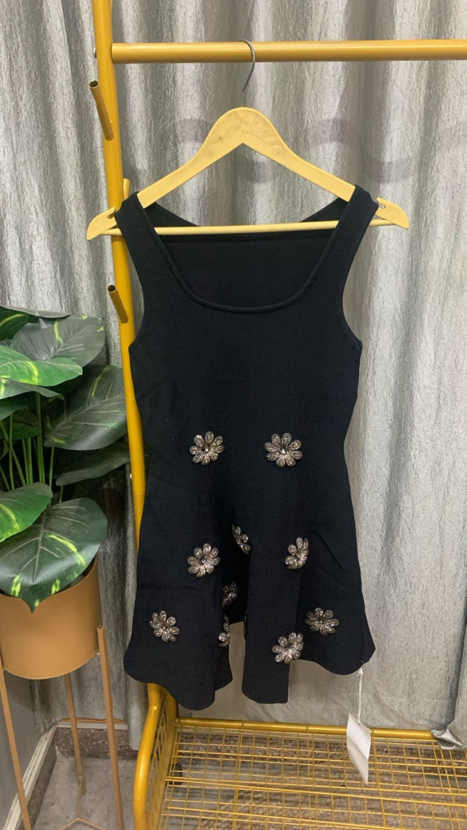 Flower Embedded Round Neck Sleeveless Mini Dress FC2360