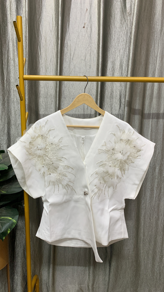 Flower Embedded Wrap Around Top FC2445