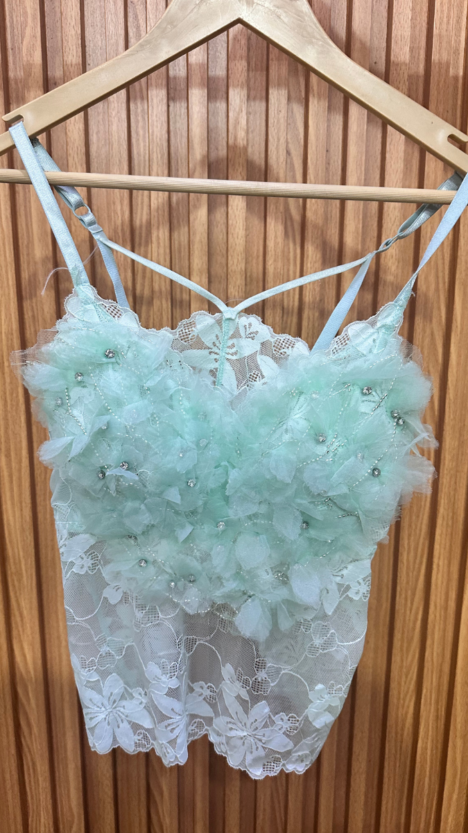 Flower Lace Designed V Neck Crop Top FC1859