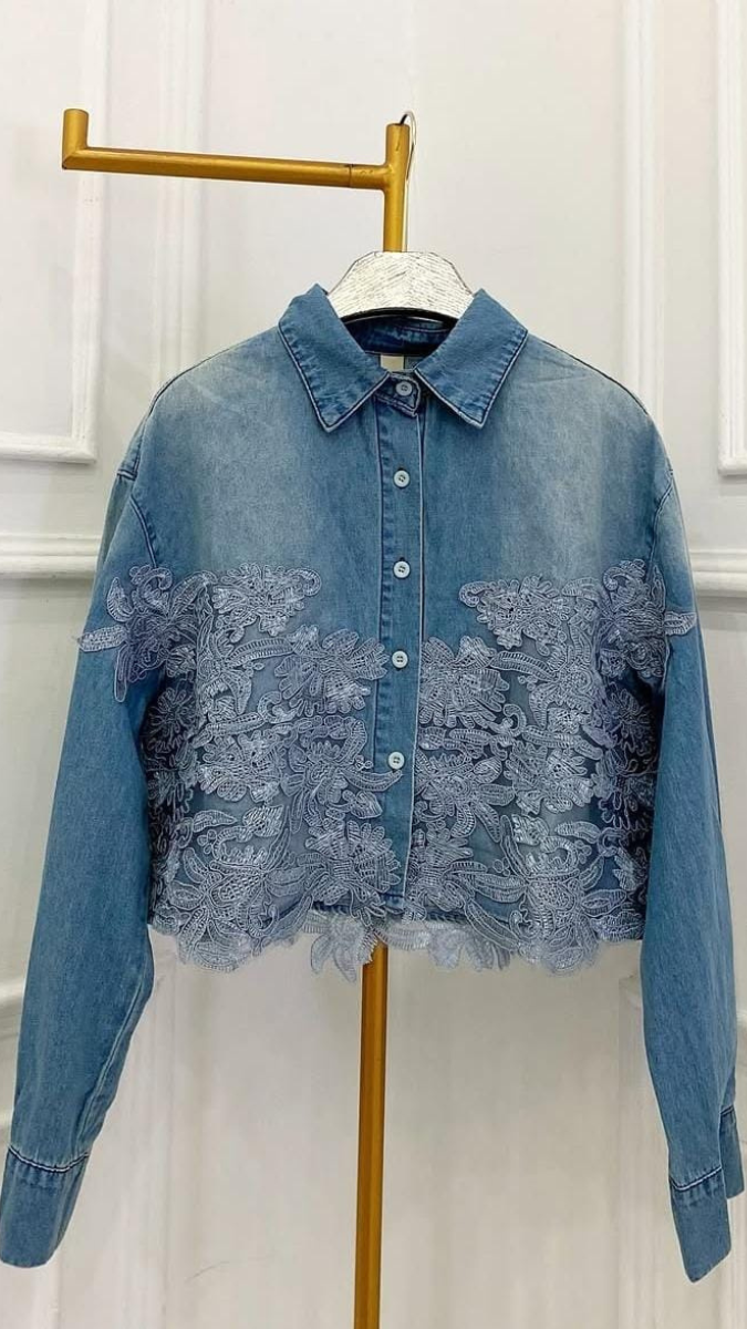Flower Lace Embedded Denim Jacket FC1926