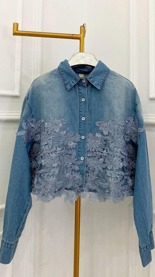Flower Lace Embedded Denim Jacket FC1926