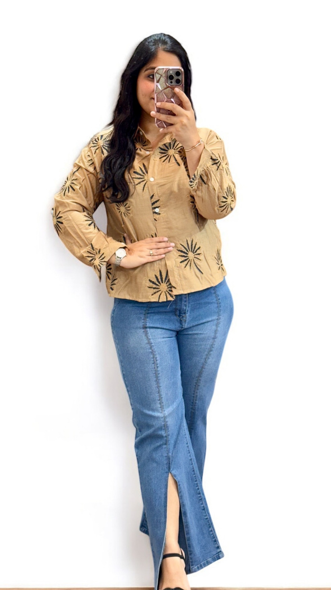 Flower Printed Crop Shirt FC1941
