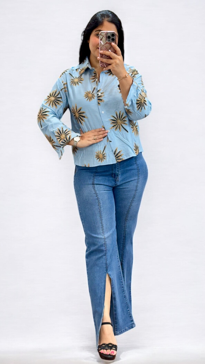 Flower Printed Crop Shirt FC1941
